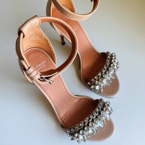 GIVENCHY Women's Nude Leather Crystal Ankle Strap Sandals Size 38